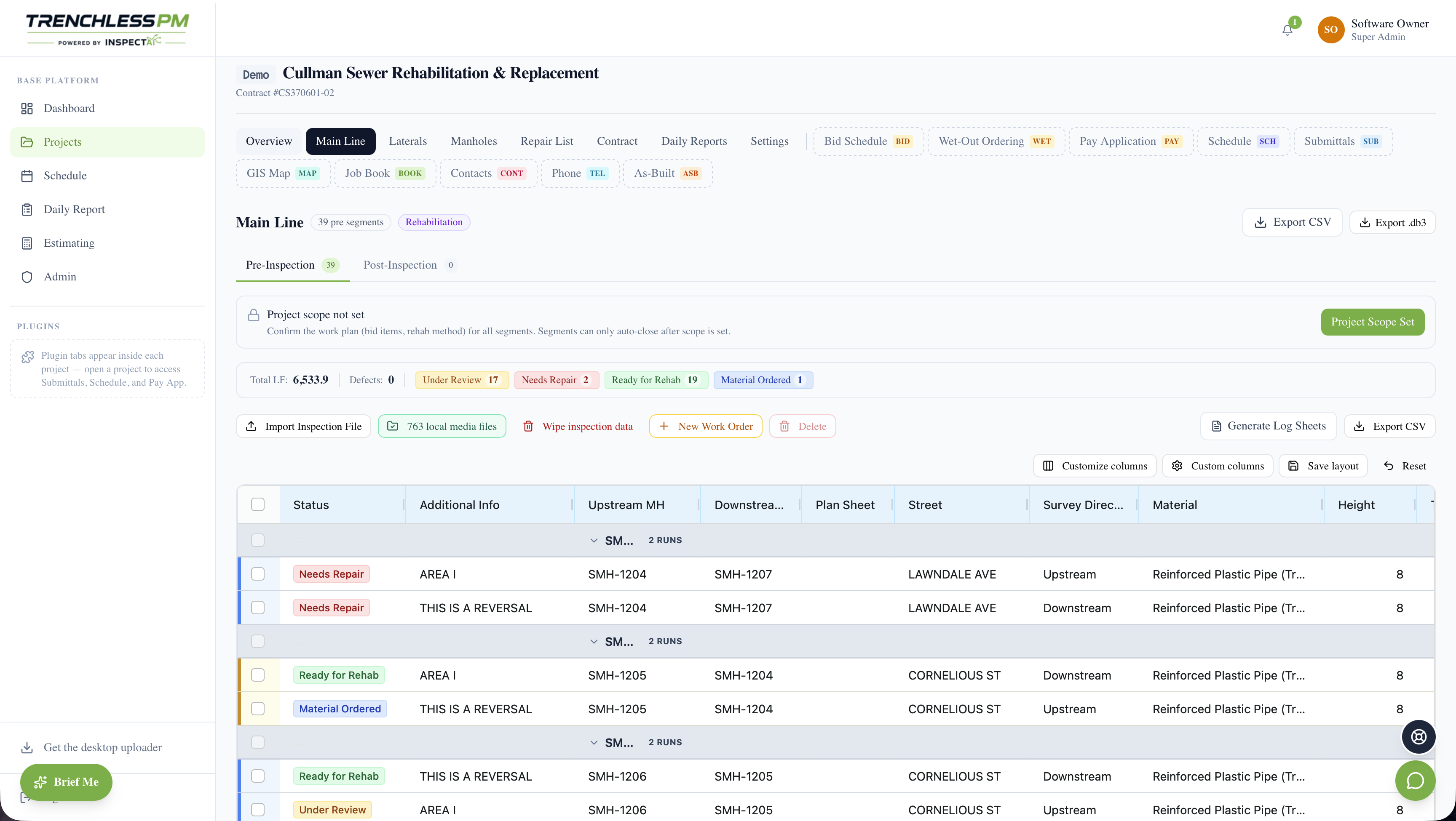 TrenchlessPM project overview and tabs